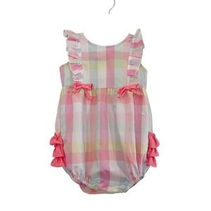 RuffleButts Pastel Rainbow Gingham Ruffle Bubble Romper 18-24M Pink Yellow Blue